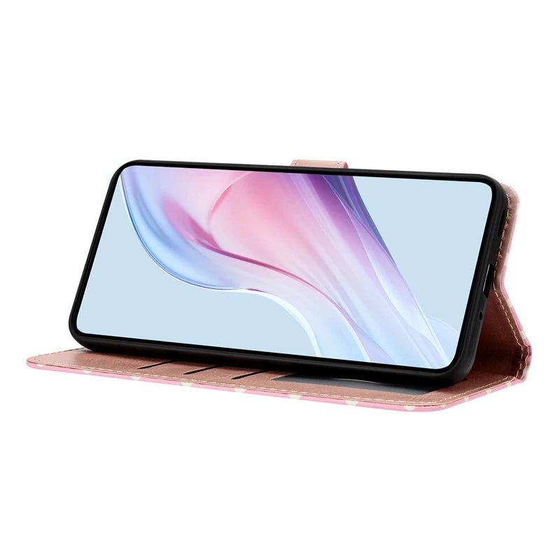 Wave Dot Texture Leather Wallet Phone Case for iPhone 16 Series