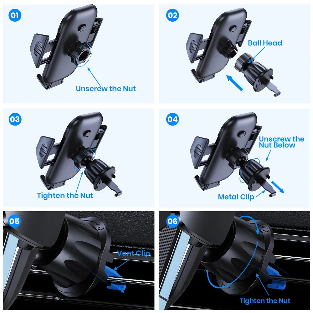 Universal Hands-Free Car Phone Holder with Metal Hook Air Vent Clip