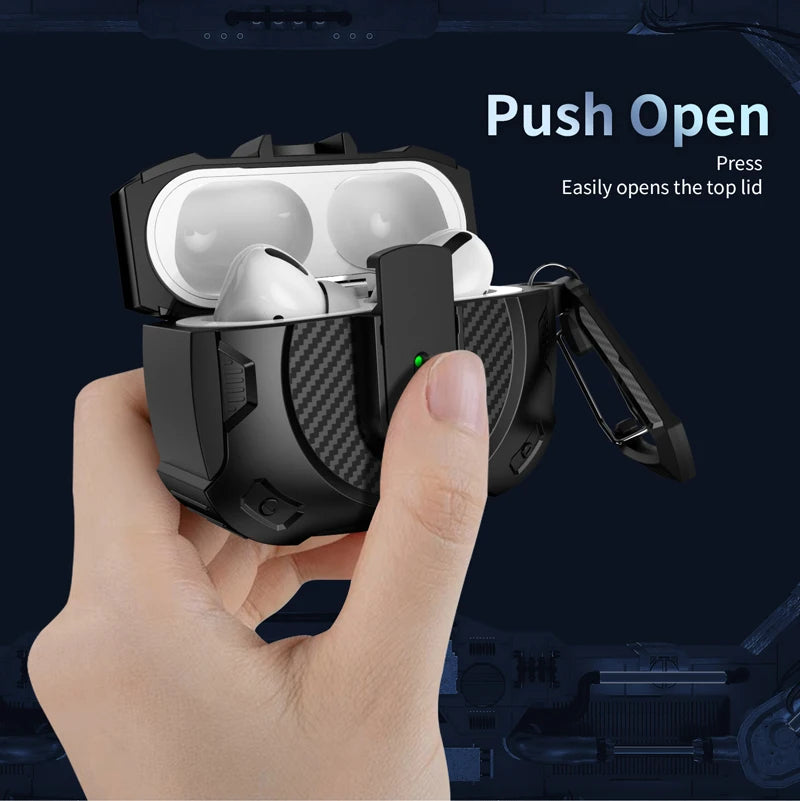 Secure Lock Carbon Fiber Hard Shell Case for AirPods Pro