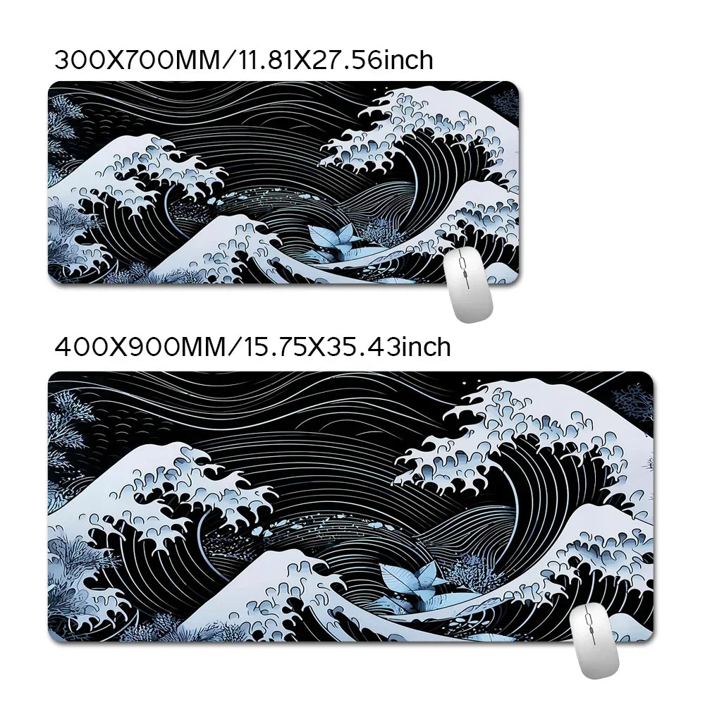 Large Gaming Mouse Pad with Japanese Kanagawa Wave Art