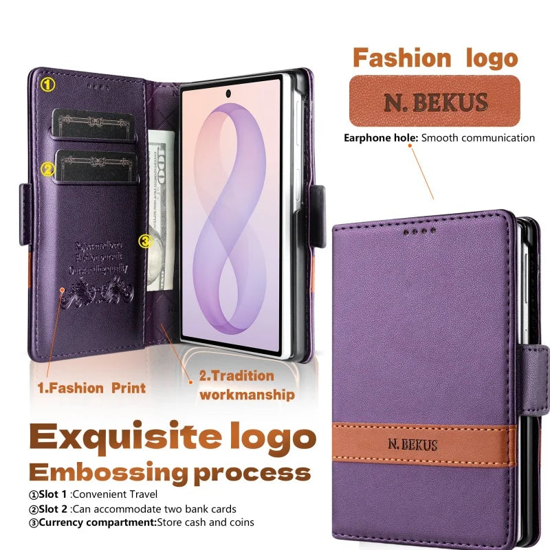 Embossed Leather Flip Wallet Case with Two Card Slots for Samsung Galaxy Z Fold 8
