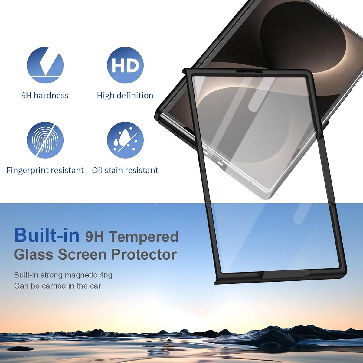 Integrated Tempered Glass Screen Protector Case with Magnetic Ring Mount for Samsung Galaxy Z Fold 8