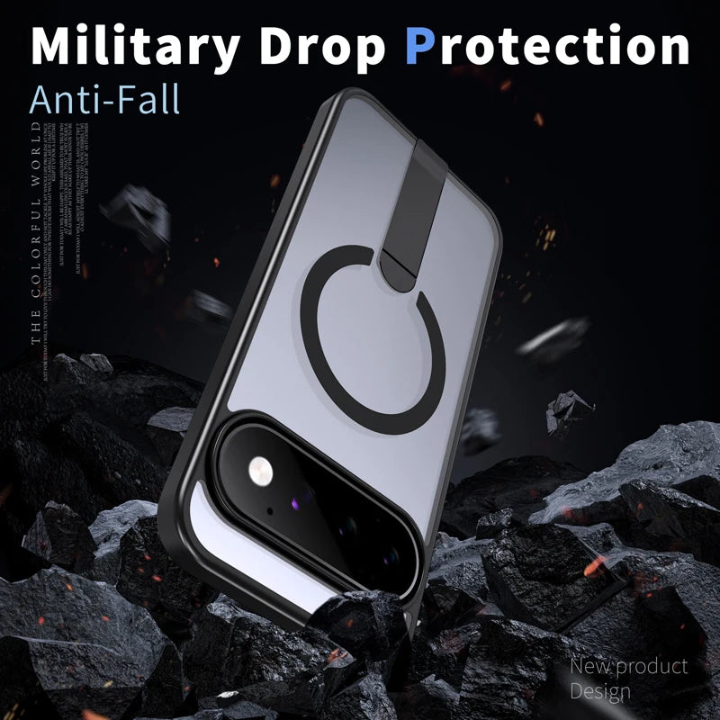 Matte PC+TPU Kickstand Case with 360° Rotating Metal Bracket for Google Pixel 11 Series
