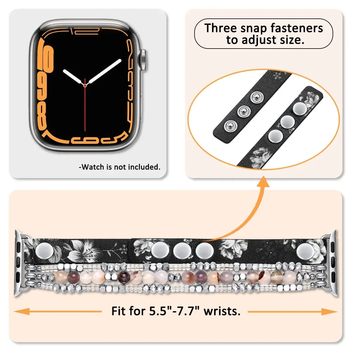 Elastic Leather Beaded Bracelet Strap for Women's Apple Watch