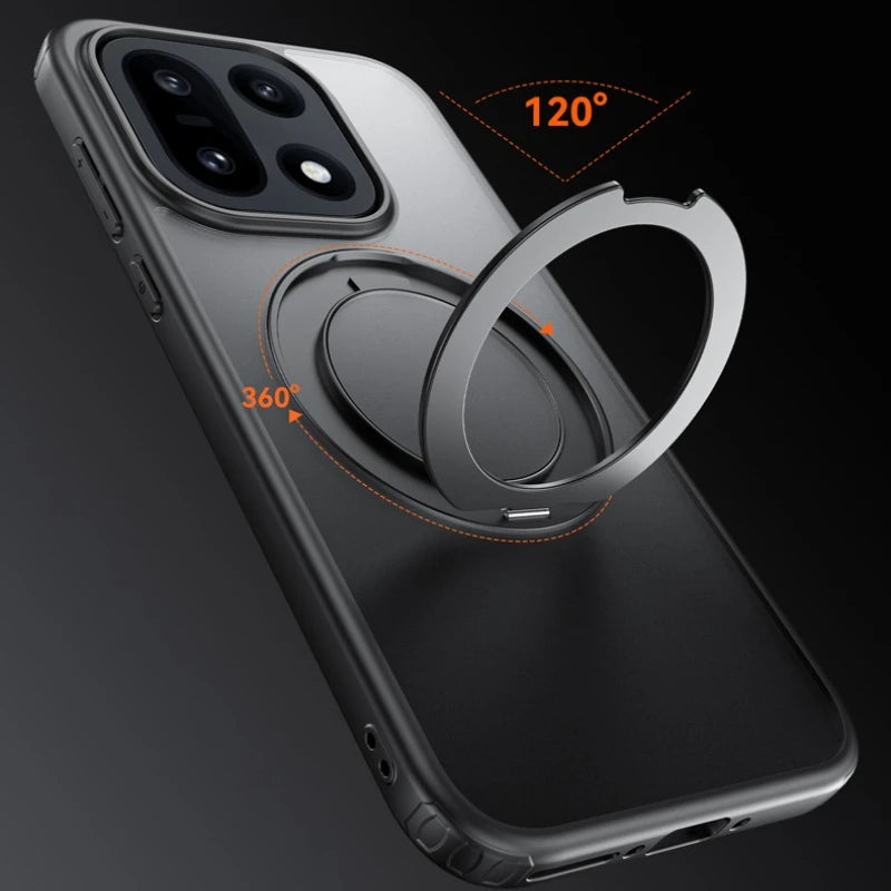 OnePlus 15 Shockproof Magnetic Matte Case with Rotating Metal Ring Holder