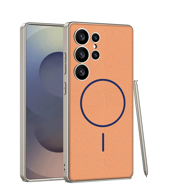 Samsung Galaxy S25 Ultra Magnetic Leather Phone Case with Lens Protection