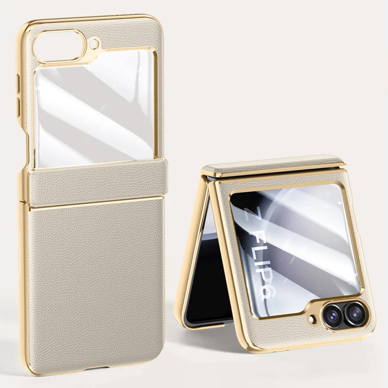 Shockproof Electroplated Leather Hard Shell Case for Samsung Galaxy Z Flip 5