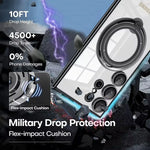 Samsung Galaxy S25 Series Shockproof Clear Magnetic Case with 360° Rotating Ring Stand