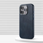 Luxury Business Retro Leather MagSafe Case with Alloy Lens for iPhone 16 Series