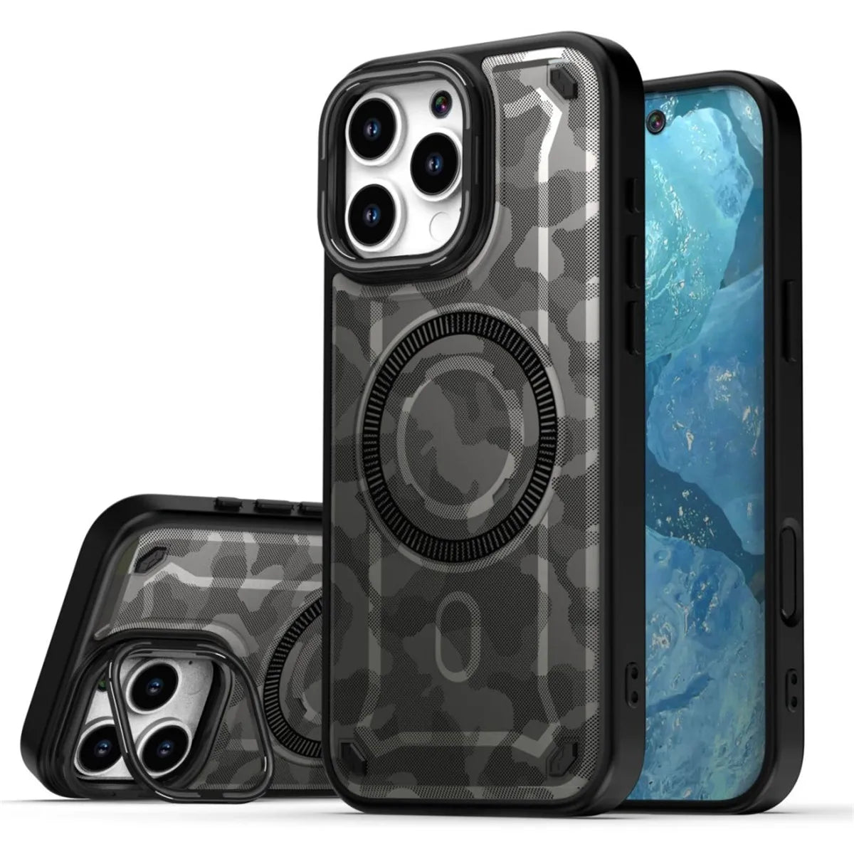 iPhone 16 Series Military Camouflage MagSafe Case with Metal Lens Stand