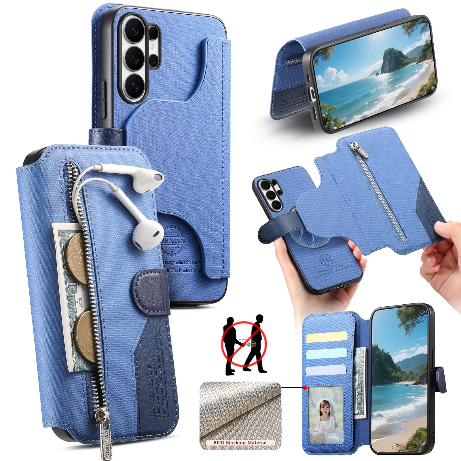 Detachable Magnetic Leather Wallet Case with Kickstand for Samsung Galaxy S25 Series