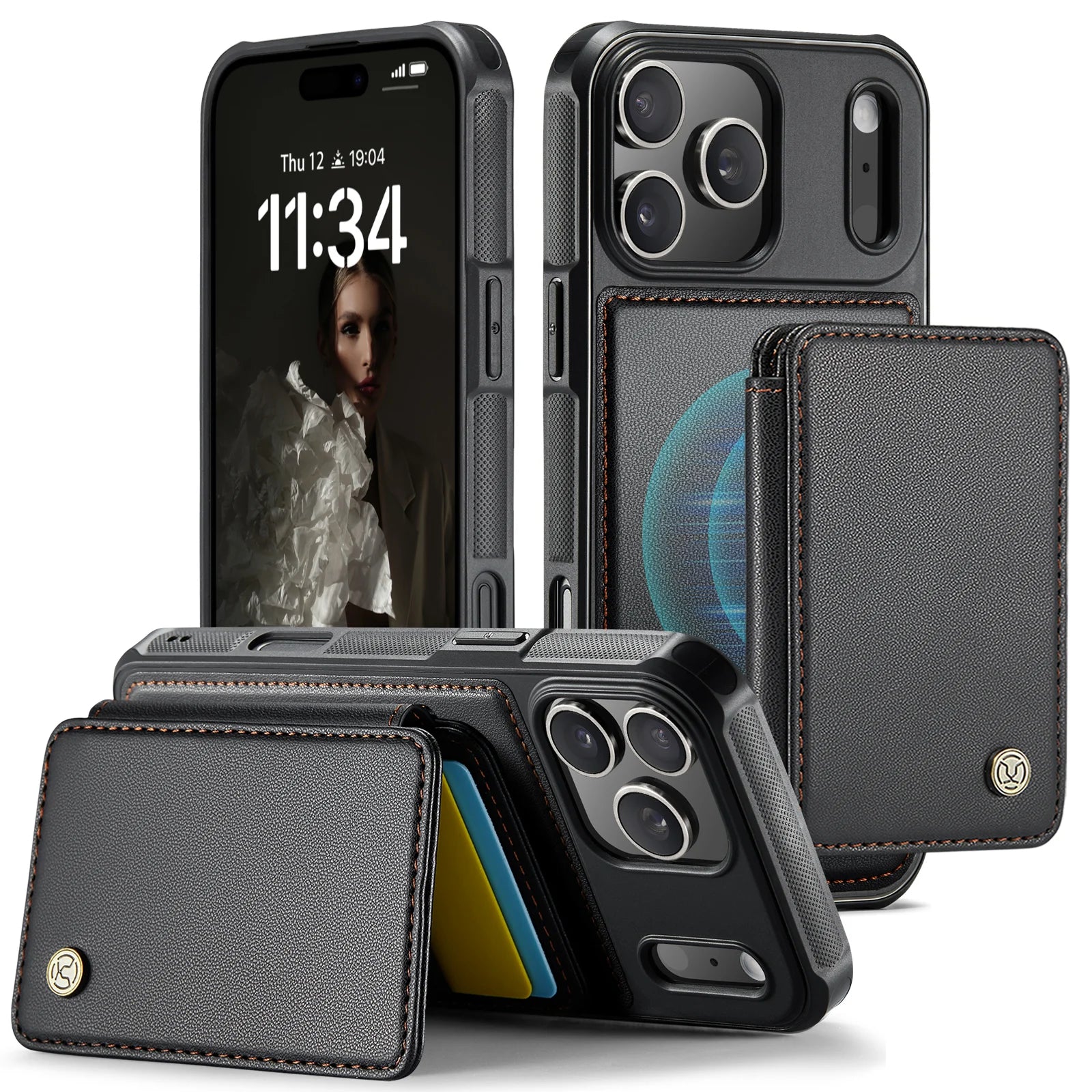 2-in-1 Detachable Business PU Leather MagSafe Case with RFID Card Slot for iPhone 17 Series