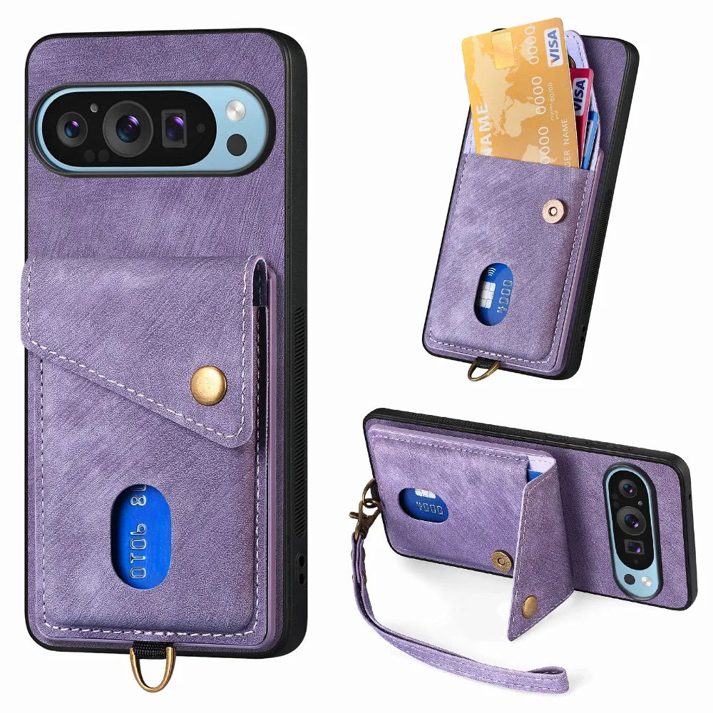 Google Pixel 9 Series Shockproof PU Leather Wallet Case with Built-in Card Holder