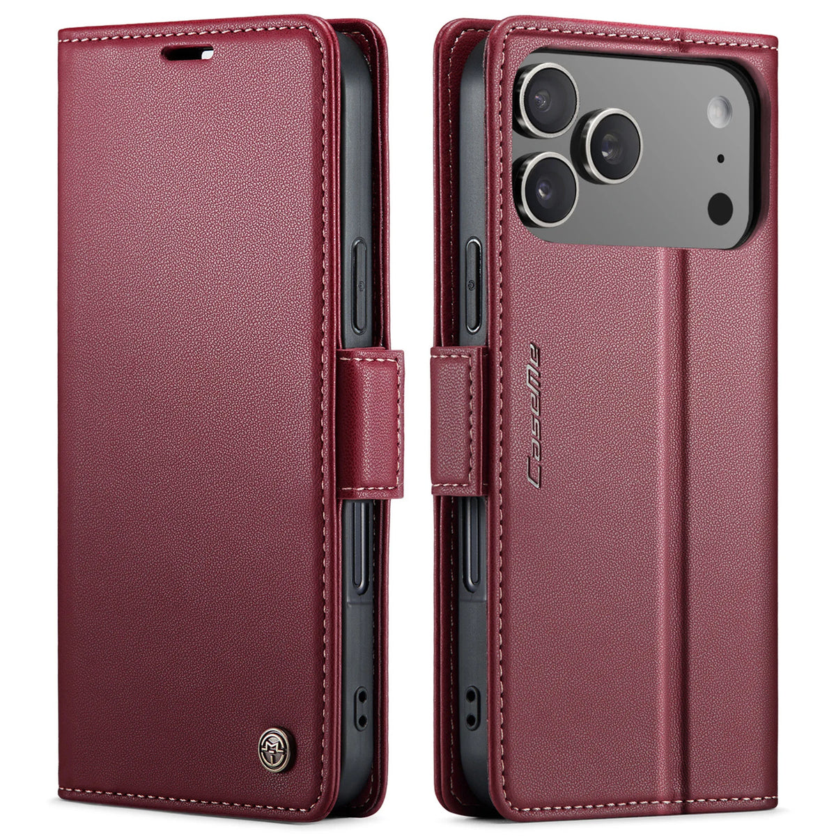 Pebbled Leather Magnetic Flip Wallet Case with Foldable Kickstand for iPhone 18 Series