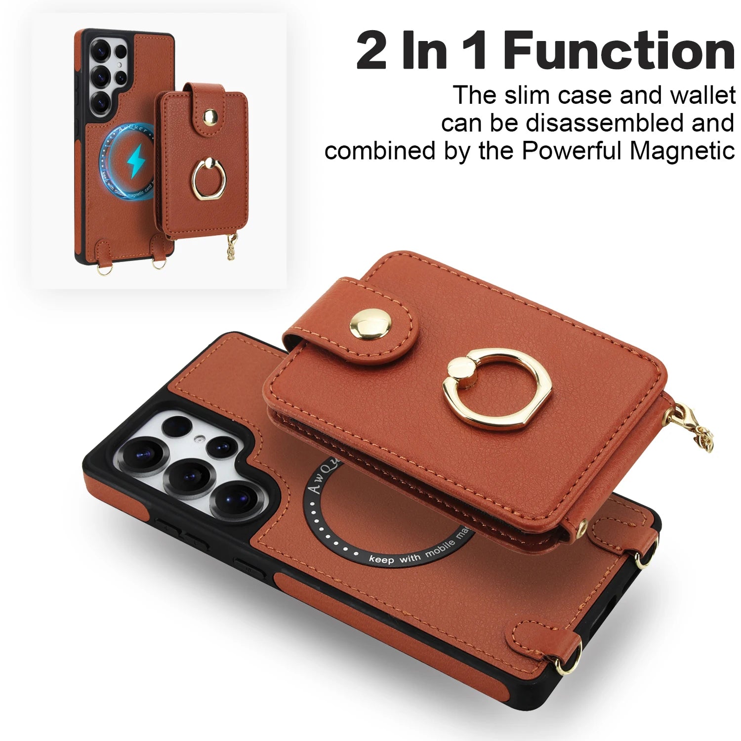 2-in-1 Zipper Wallet Case with Detachable Lanyard for Samsung Galaxy S25 Series