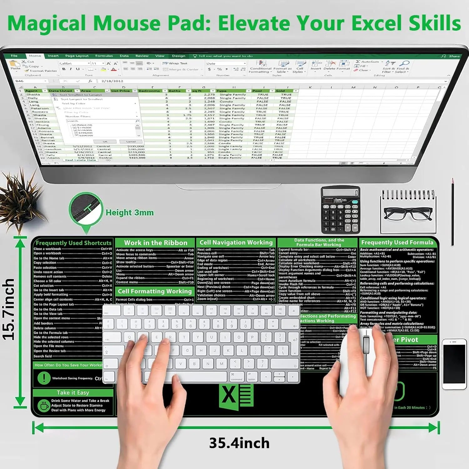 Excel Shortcut Keys Cheat Sheet Desk Pad
