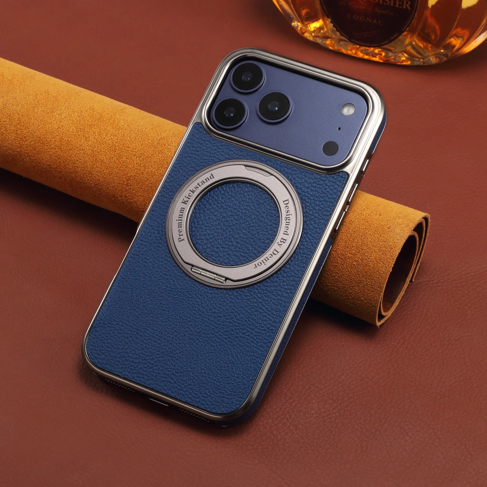 Anti-Fingerprint Lychee Leather MagSafe Case with Metal Ring for iPhone 17 Pro & iPhone 17 Pro Max