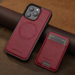 Luxury Leather MagSafe Case for iPhone 16 Series with Removable Card Pouch