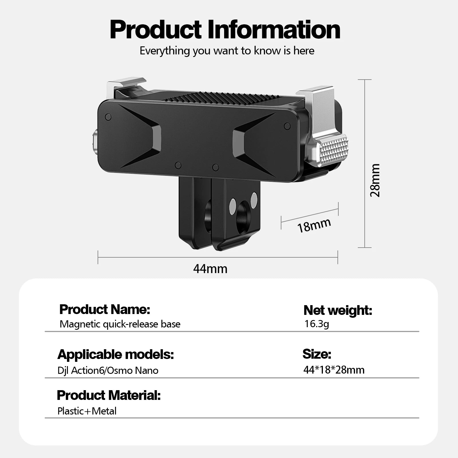 Magnetic Quick-Release Foldable Mounting Plate for DJI Osmo Action 6 NANO