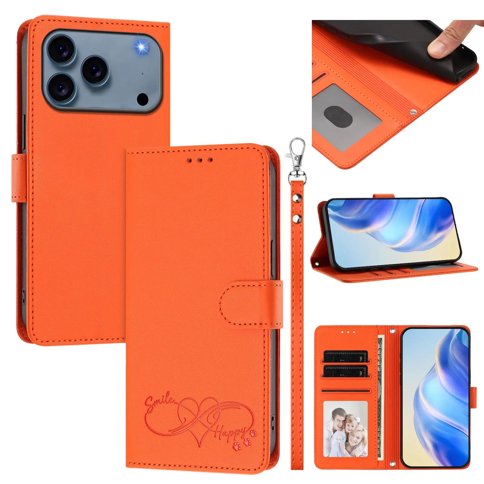 Heart Pattern Flip Wallet Case for iPhone 17 Series