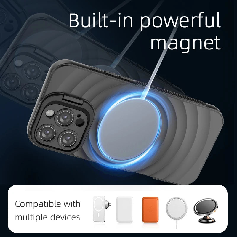 Matte Ripple Armor MagSafe Case with Foldable Stand for iPhone 16 Series