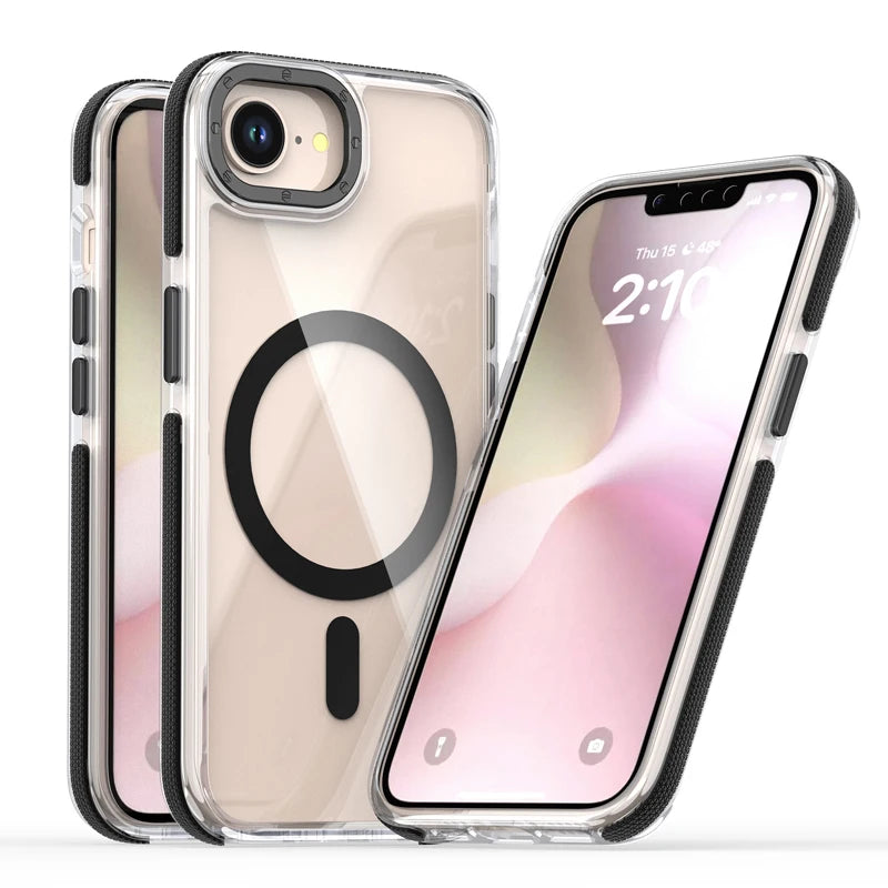 Clear Magnetic PC + TPU Case with Aluminum Button for iPhone 16e