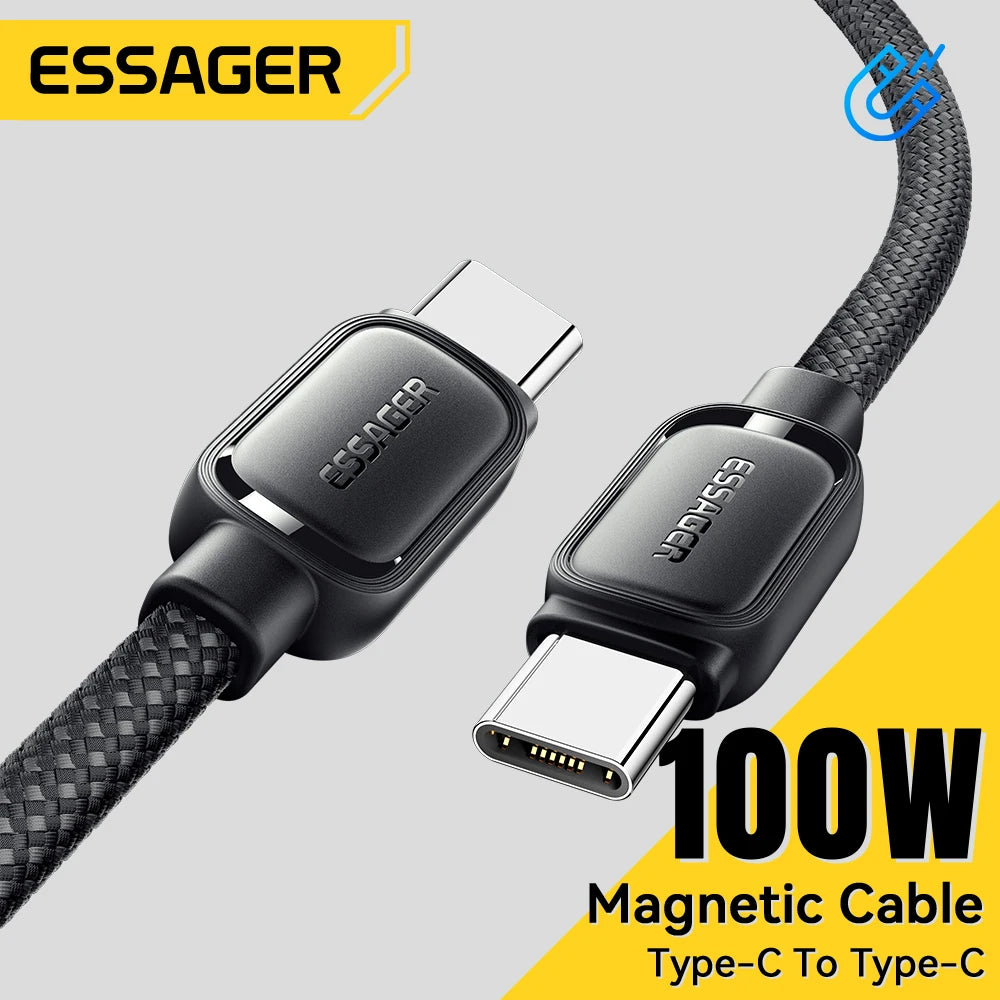 Essager 100W USB-C PD Magnetic Charging Cable With Anti-Winding Cord