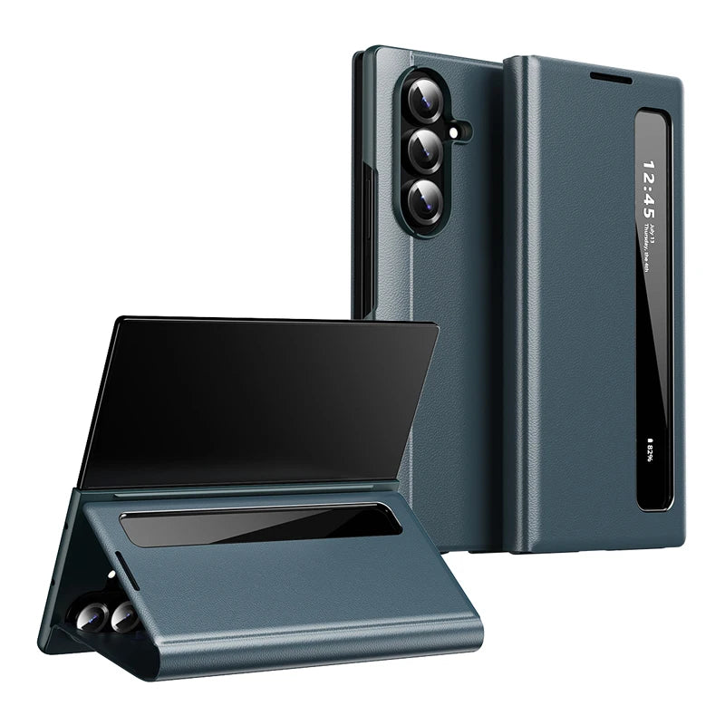 Samsung Galaxy Z Fold 6 Leather Case with Side Display Window