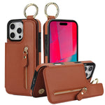 Protective Leather Case with Zipper Wallet & Ring Holder for iPhone 15 Series