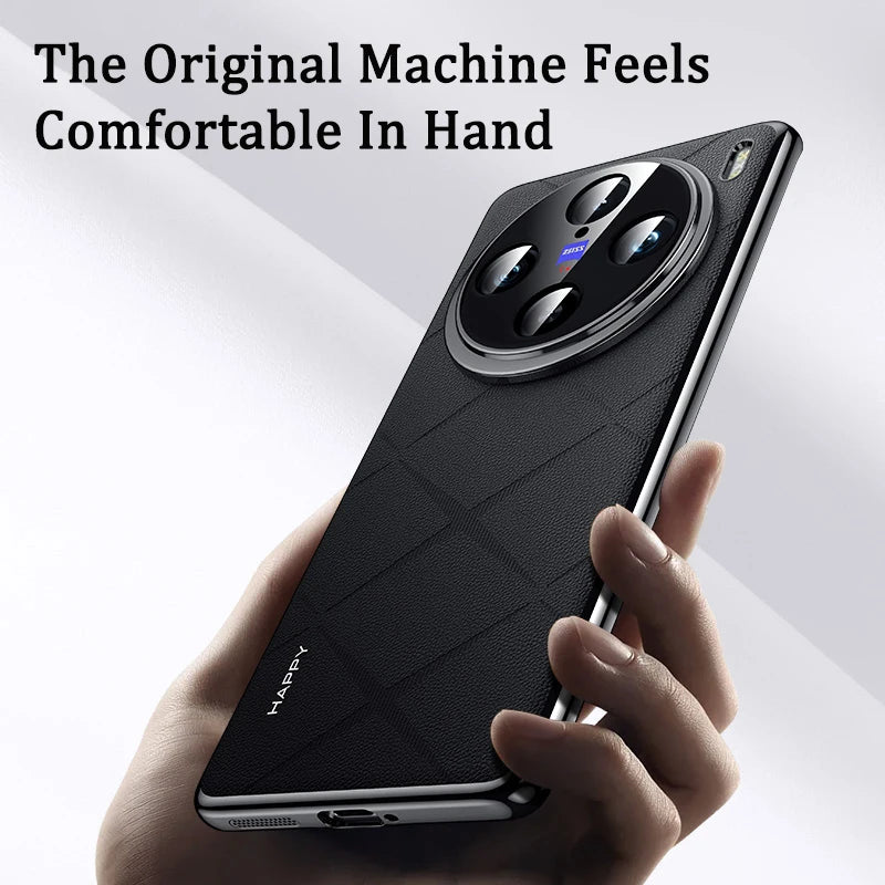 Grid Pattern PU Leather Case with Plating PC Camera Lens Protection for VIVO X100 Pro