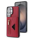 Pebbled Leather Detachable 2-in-1 Card Case with Zippered Wallet Pouch for Samsung Galaxy S25 Ultra