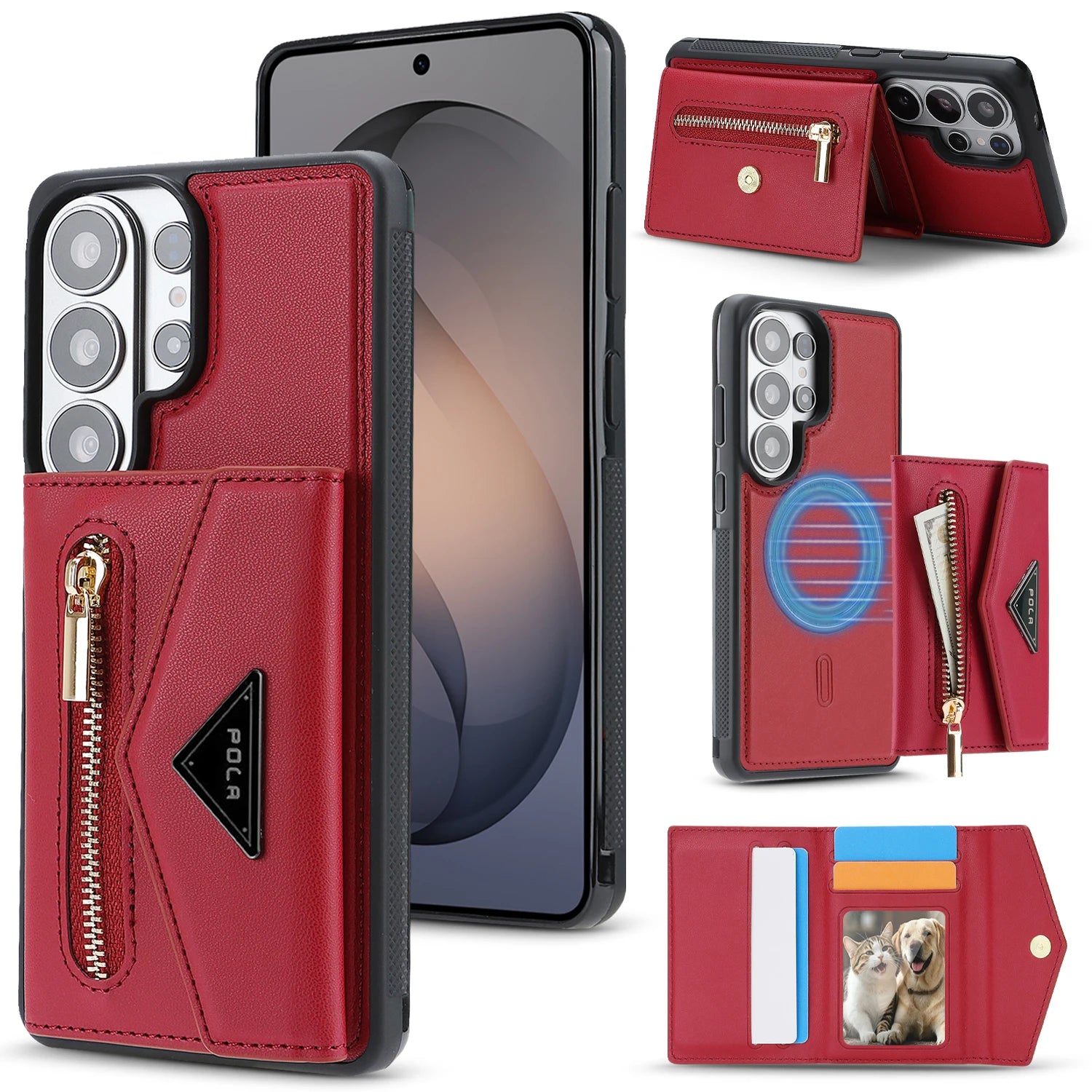 Pebbled Leather Detachable 2-in-1 Card Case with Zippered Wallet Pouch for Samsung Galaxy S25 Ultra