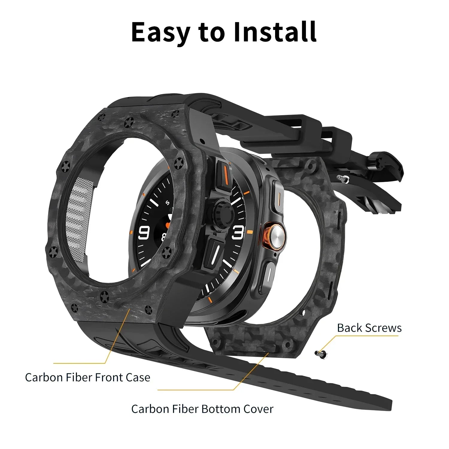 Luxury Carbon Fiber Case & Rubber Strap for Samsung Galaxy Watch Ultra and Samsung Galaxy Watch Ultra (2025)