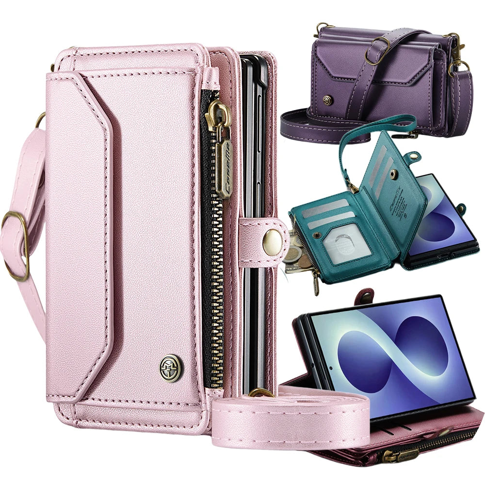 Leather Crossbody Wallet Case with Shoulder Strap for Samsung Galaxy Z Fold 8