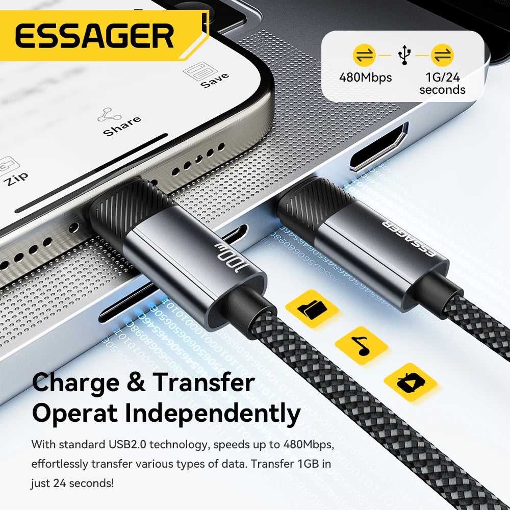 Essager 100W USB-C to USB-C PD Fast Charging Cable