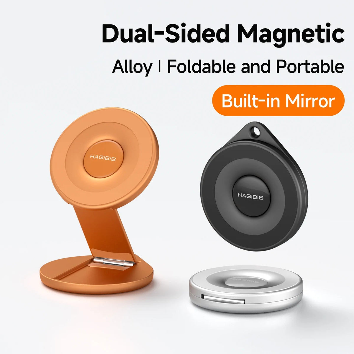 Dual-Sided Magnetic Foldable Phone Stand with Built-In Mirror