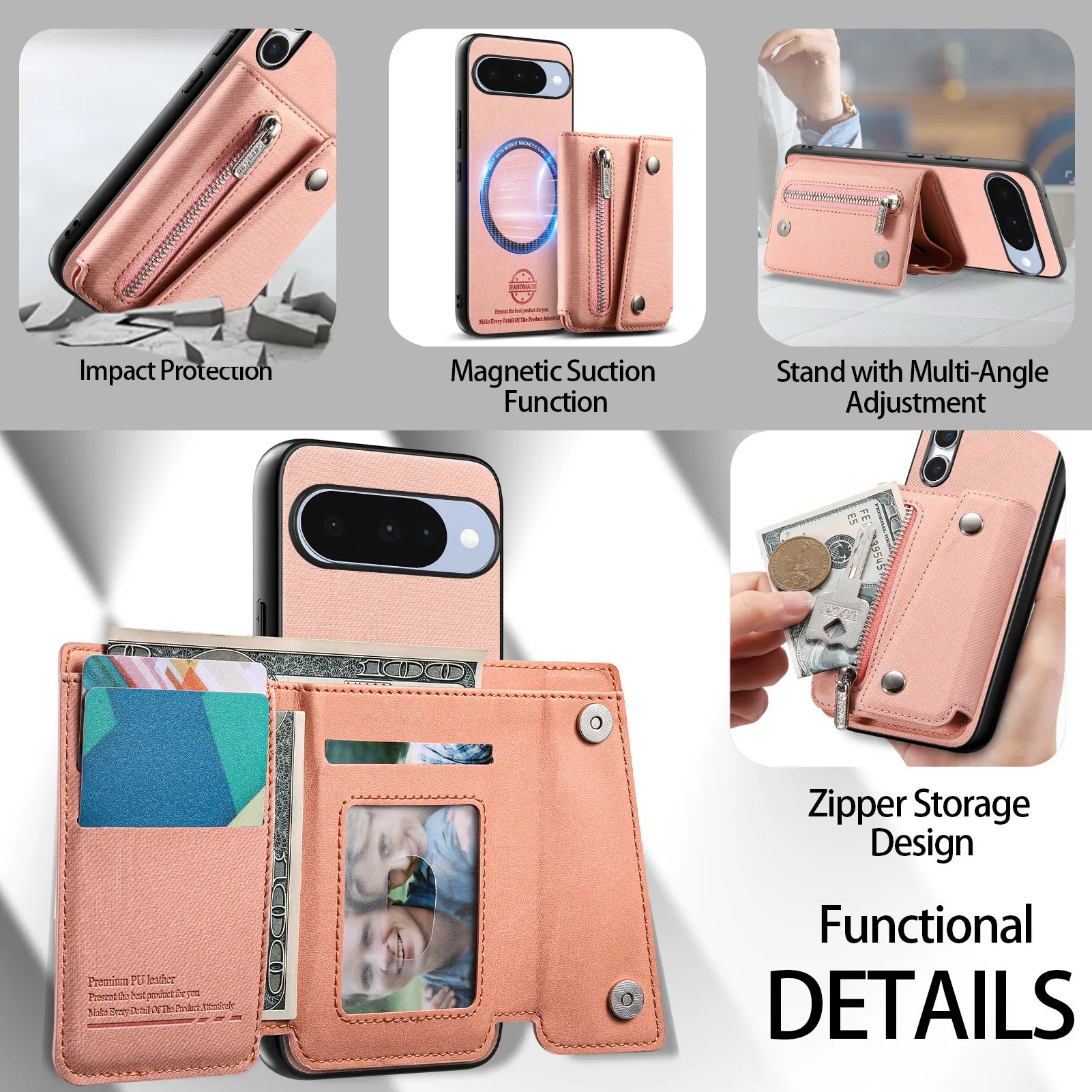 Denim Textured Leather Magnetic Case with Wallet Pocket for Google Pixel 9 Series