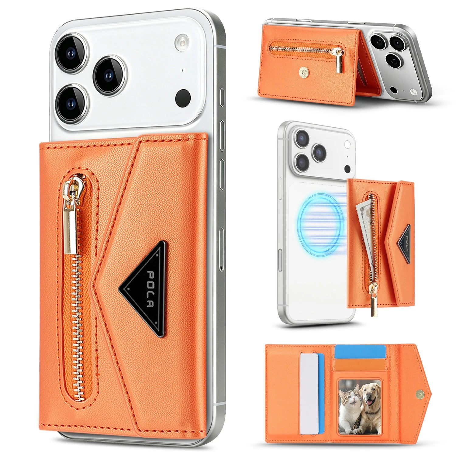 Luxury Leather Magnetic Wallet with Card Holder and Kickstand