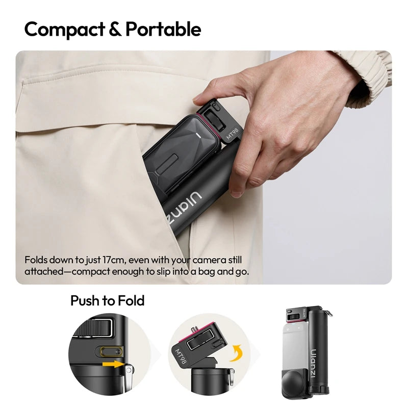 Ulanzi MT98 Foldable Selfie Stick Tripod for Action Cameras