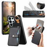 Pebbled Leather Ring Holder Case with  Makeup Mirror for Samsung Galaxy S22 Series