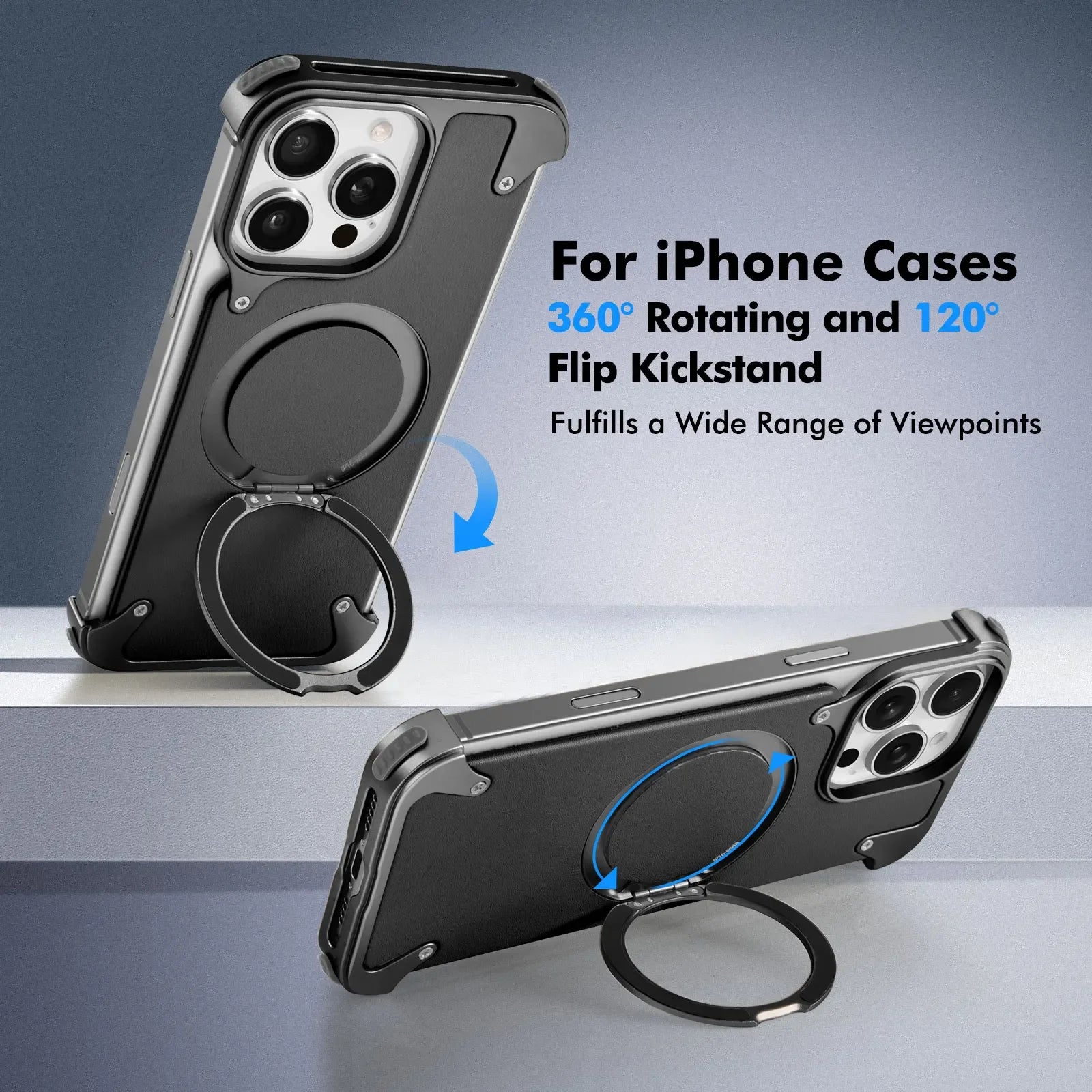 Luxury Slim Leather Case with 360° Magnetic Ring Stand for iPhone 16 Pro & iPhone 16 Pro Max