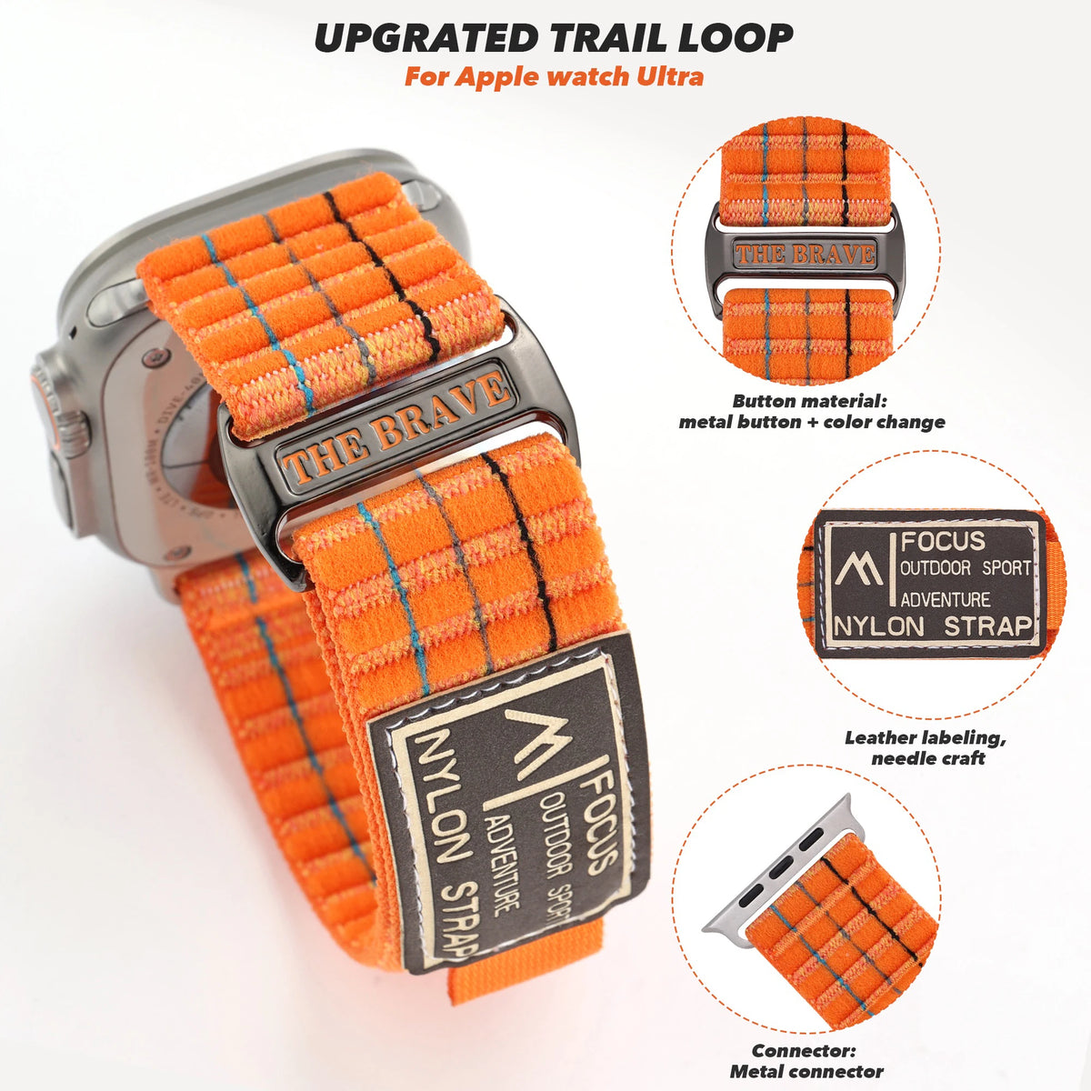 Quilted Nylon Trail Loop Band with Velcro Closure for Apple Watch