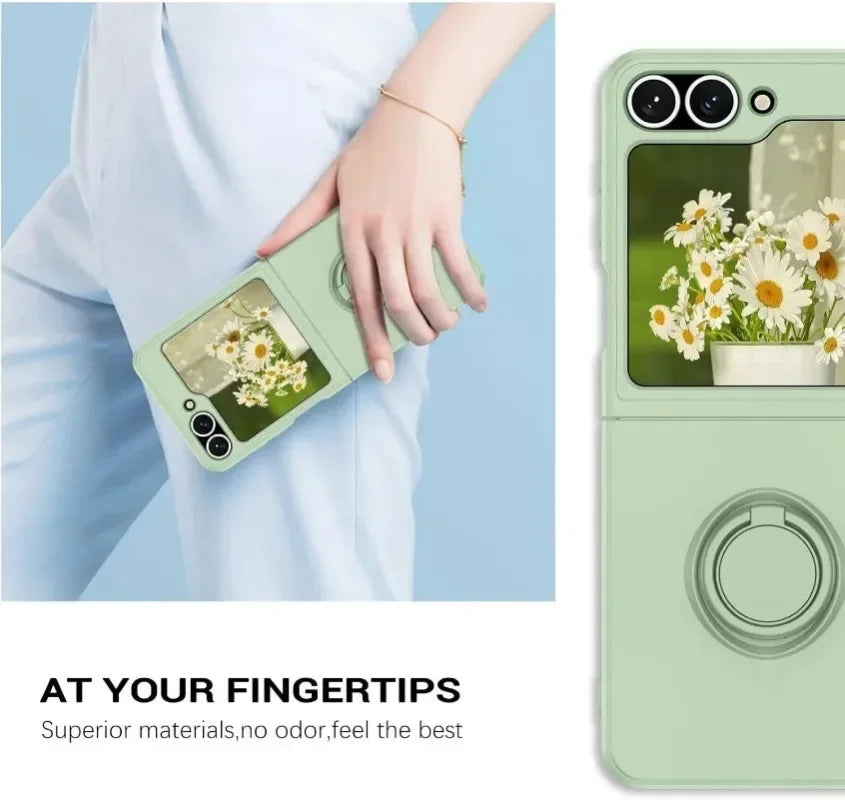 Liquid Silicone Phone Case with Ring Holder & Grip Stand for Samsung Galaxy Z Flip 6