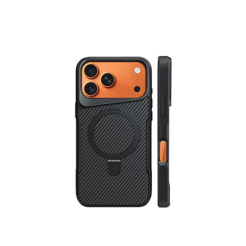 Premium Carbon Fiber Texture MagSafe Case with Bracket for iPhone 17 Series