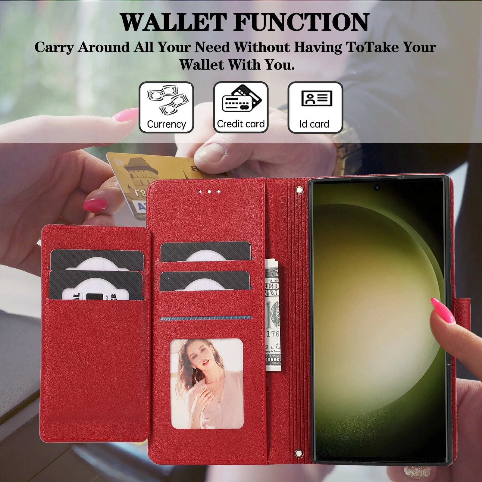 Crossbody Mirror Card Slot Wallet Leather Case for Samsung Galaxy S24 Series