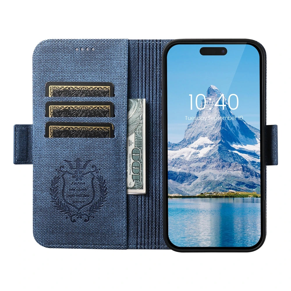 MagSafe-Compatible Denim Flip Wallet Case for iPhone 16 Series