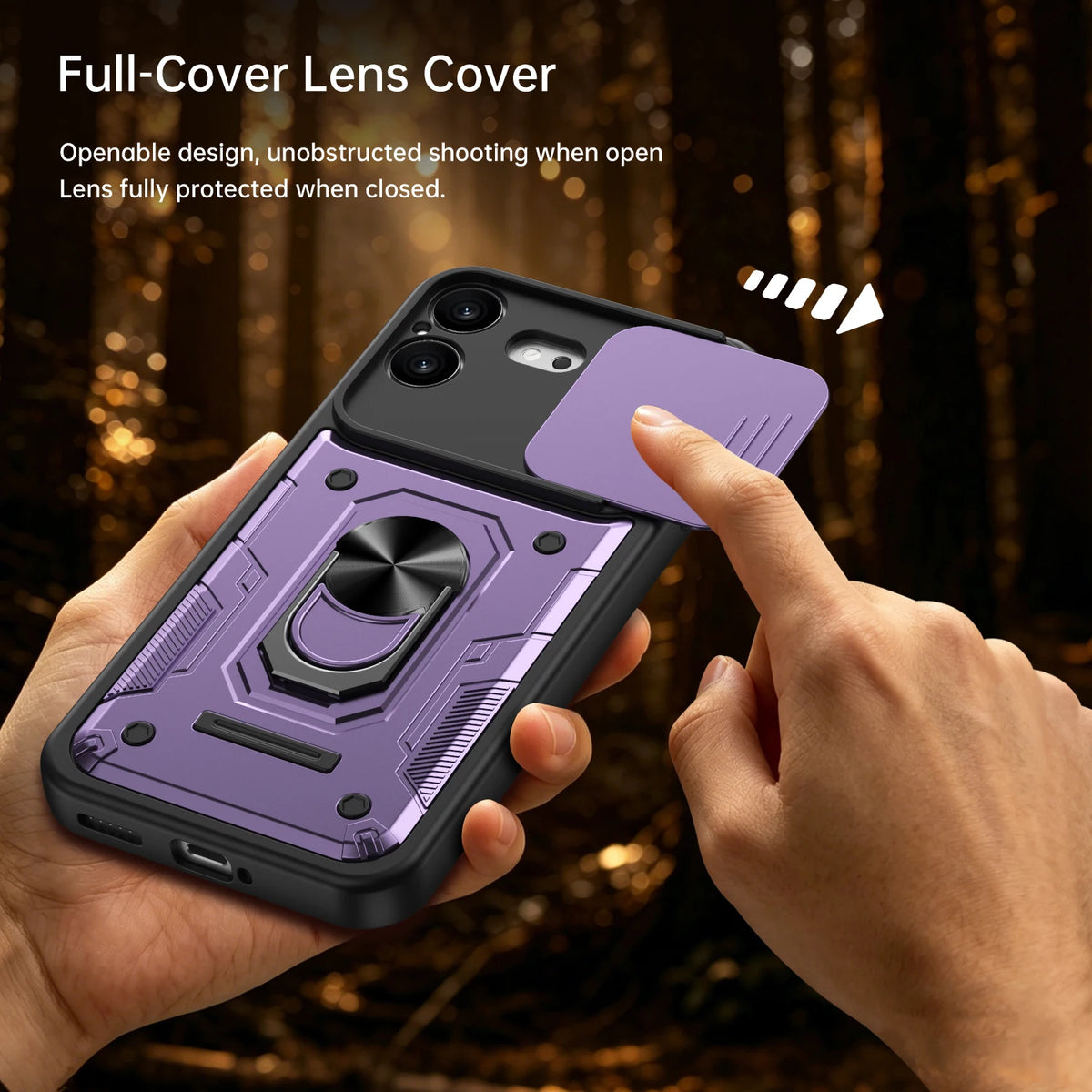 Sliding Camera Lens Protection Case with Rotating Ring Stand for Nothing Phone (4b)