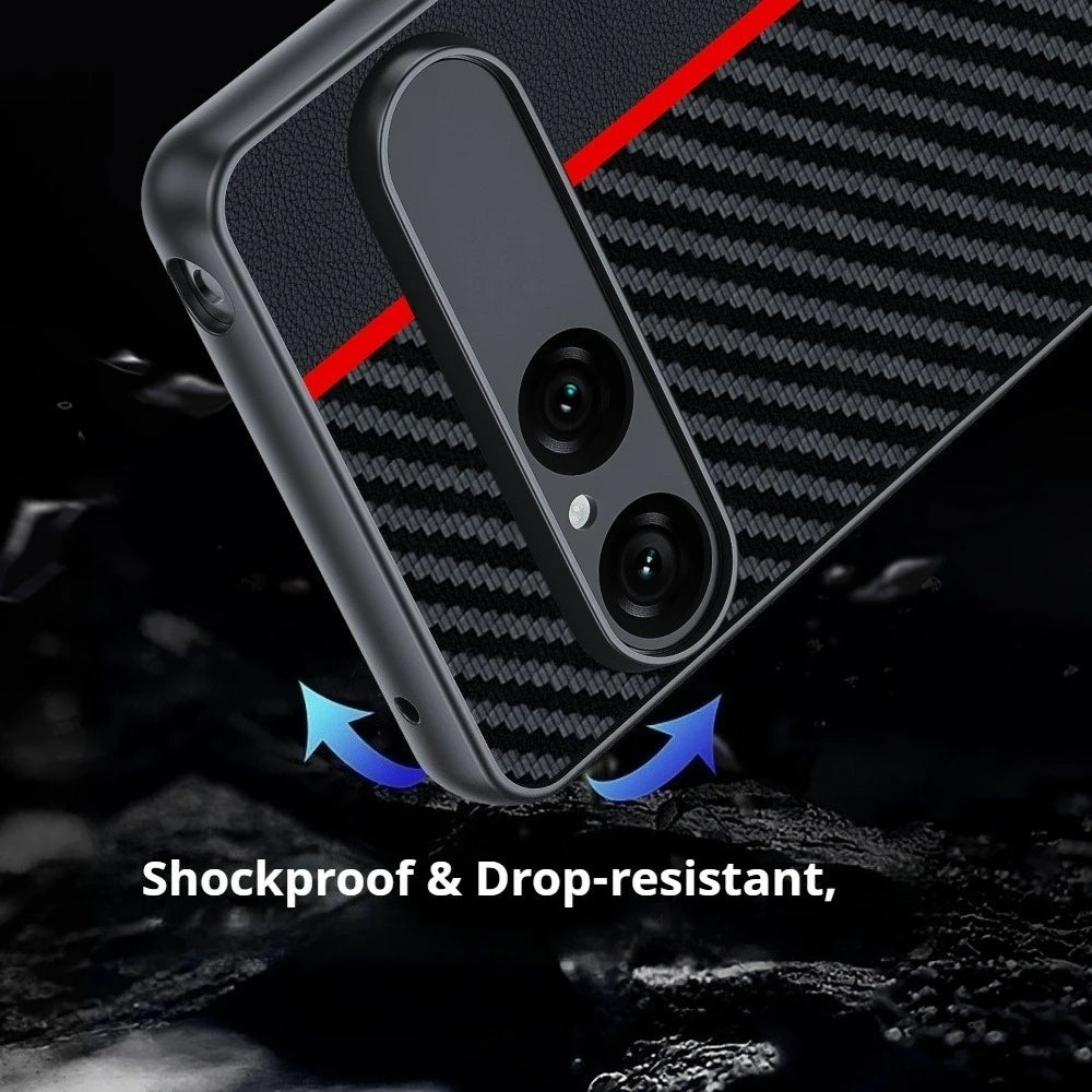 Sony Xperia 10 VII PU Leather Case with Fiber Texture and Shock-Resistant Protection