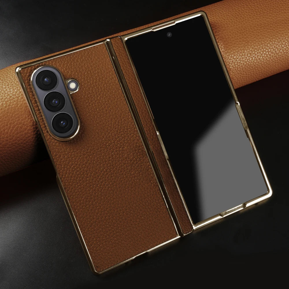 Genuine Leather Case with Raised Camera Protection Ring for Samsung Galaxy Z Fold 7