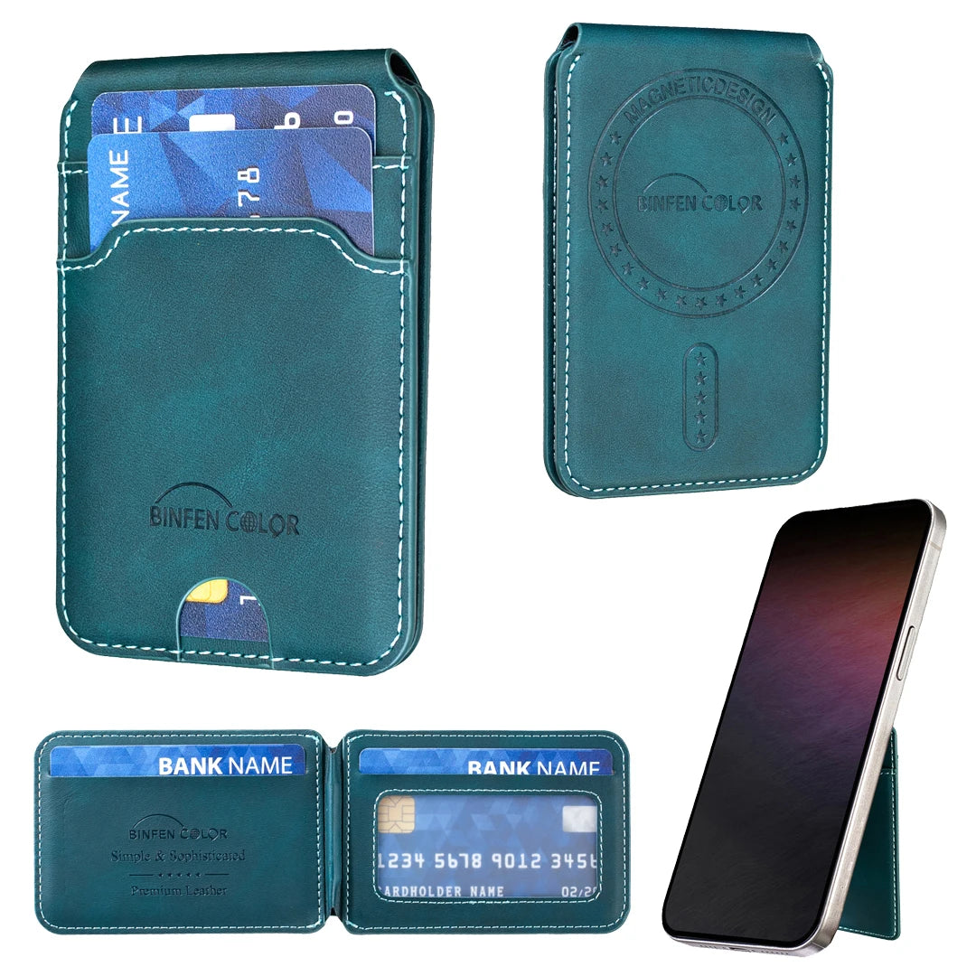 RFID Blocking Magnetic Leather Wallet with Foldable Hinge Stand
